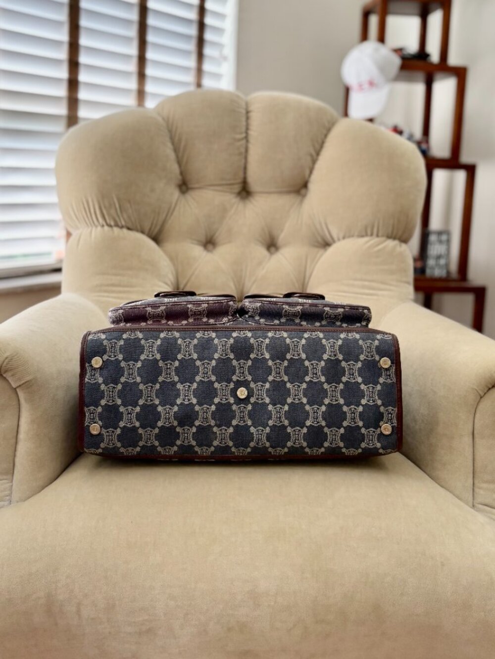 Auth CELINE MACADAM DENIM Indigo Triomphe Satchel Bag GORGEOUS!!! - Picture 9 of 12